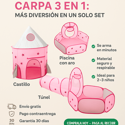 ¿Cansado de verlos aburridos y sin moverse? Dales el espacio de juego que necesitan con la Carpa Castillo 3 en 1